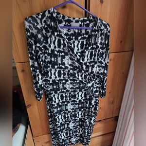 Ghost London Black & Grey Mock Wrap Jersey Dress Size 8